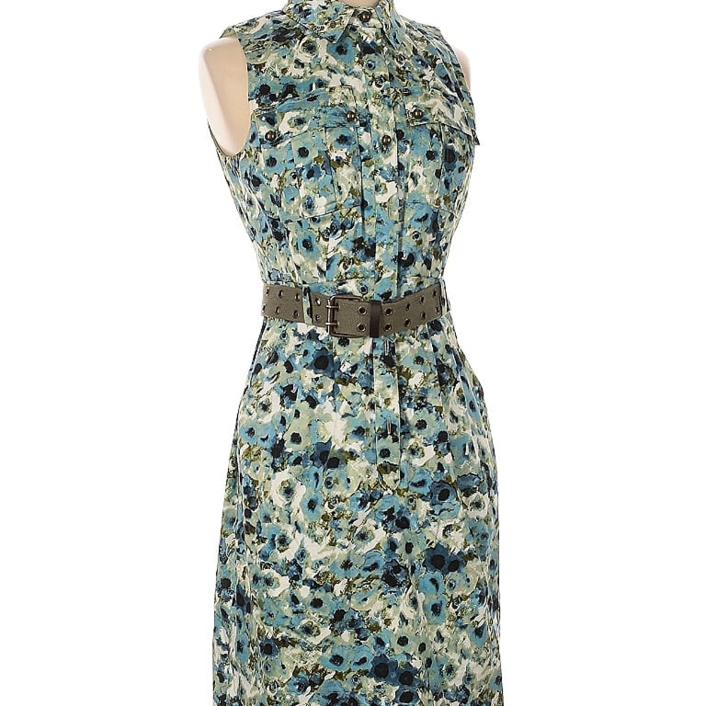 TAYLOR Blue and Green Floral Belted Midi Dress